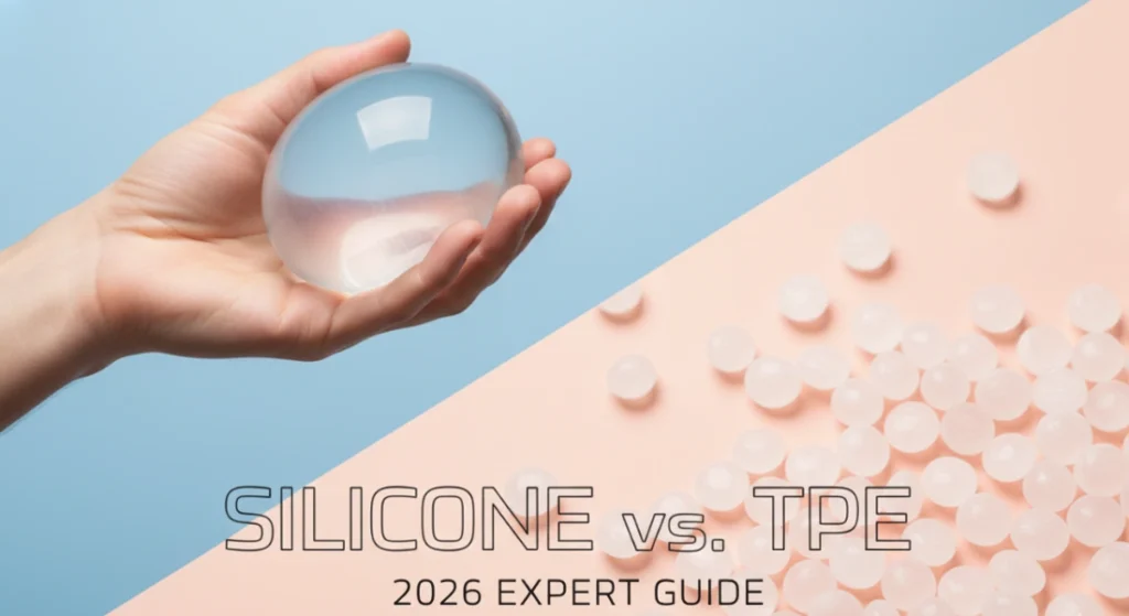 Silicone and TPE sex dolls side by side showing differences in material texture, body softness, and surface detail