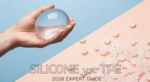 Silicone and TPE sex dolls side by side showing differences in material texture, body softness, and surface detail