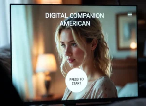 a photograph of a digital blonde american female companion